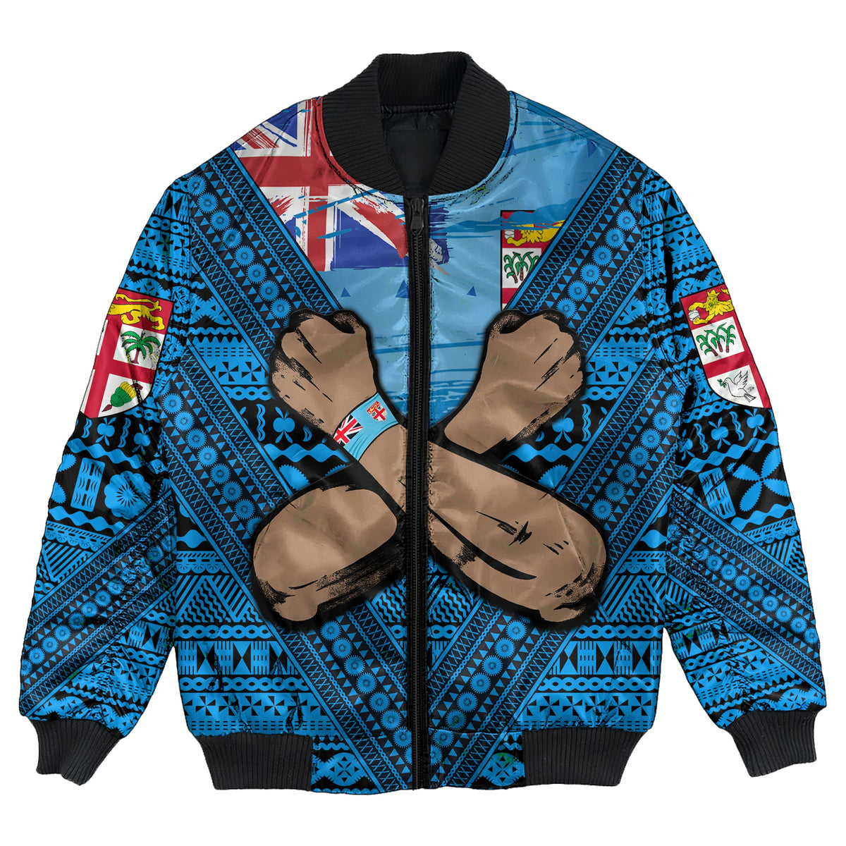 Fiji Bula Flag Bomber Jacket LT10 Unisex Blue - Polynesian Pride