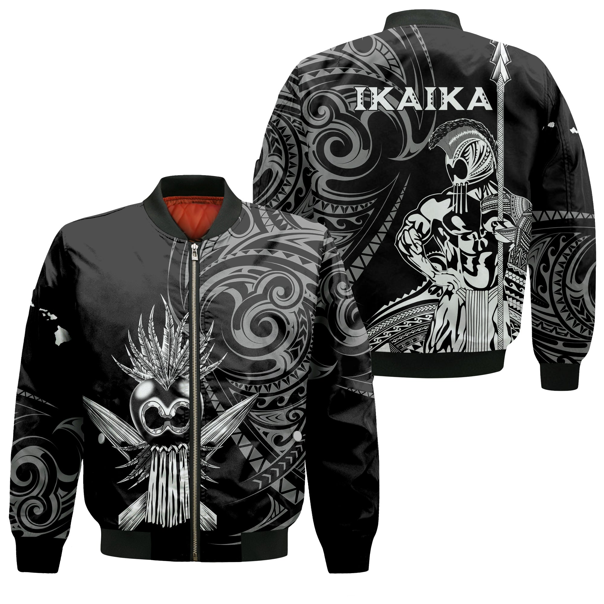Hawaii Ikaika Warrior Bomber Jacket - LT2 Unisex BLACK - Polynesian Pride