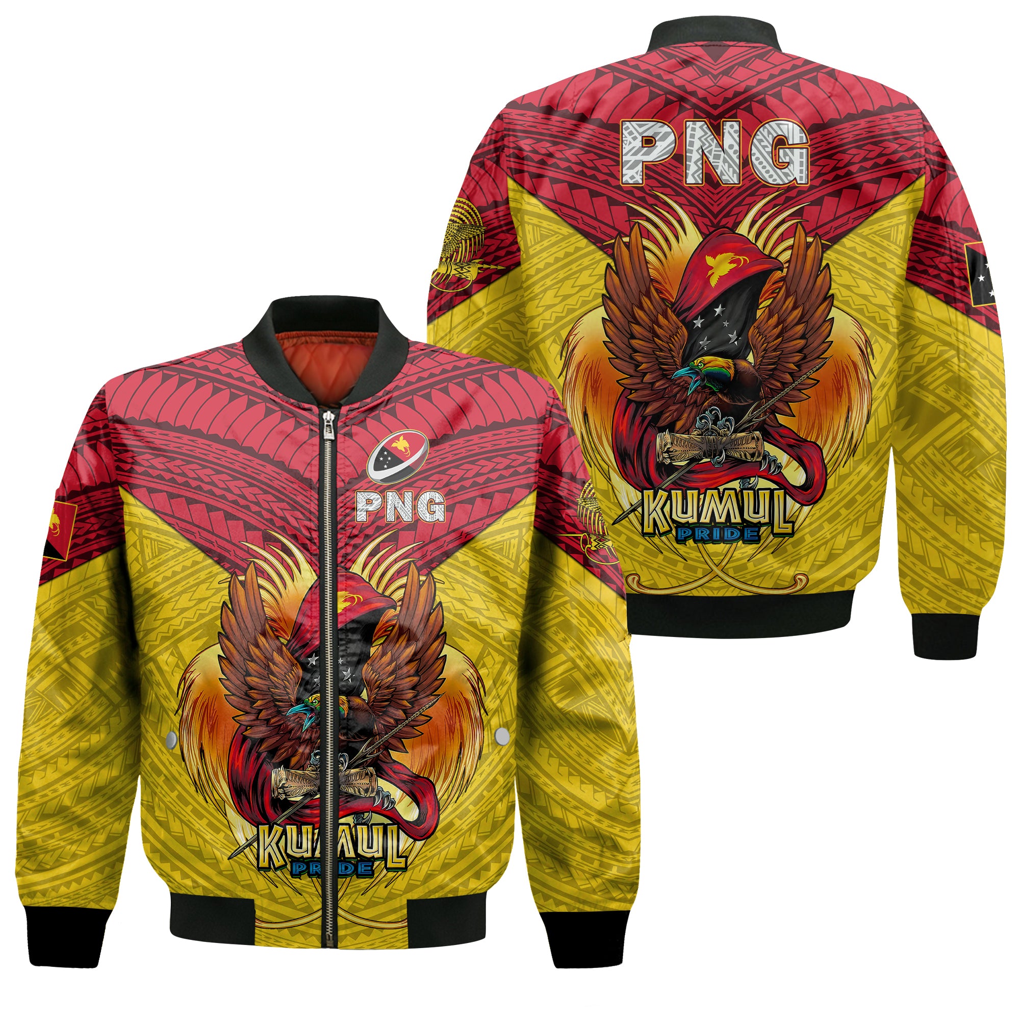 Papua New Guinea Rugby Kumul Pride Bomber Jacket - LT2 Unisex YELLOW - Polynesian Pride
