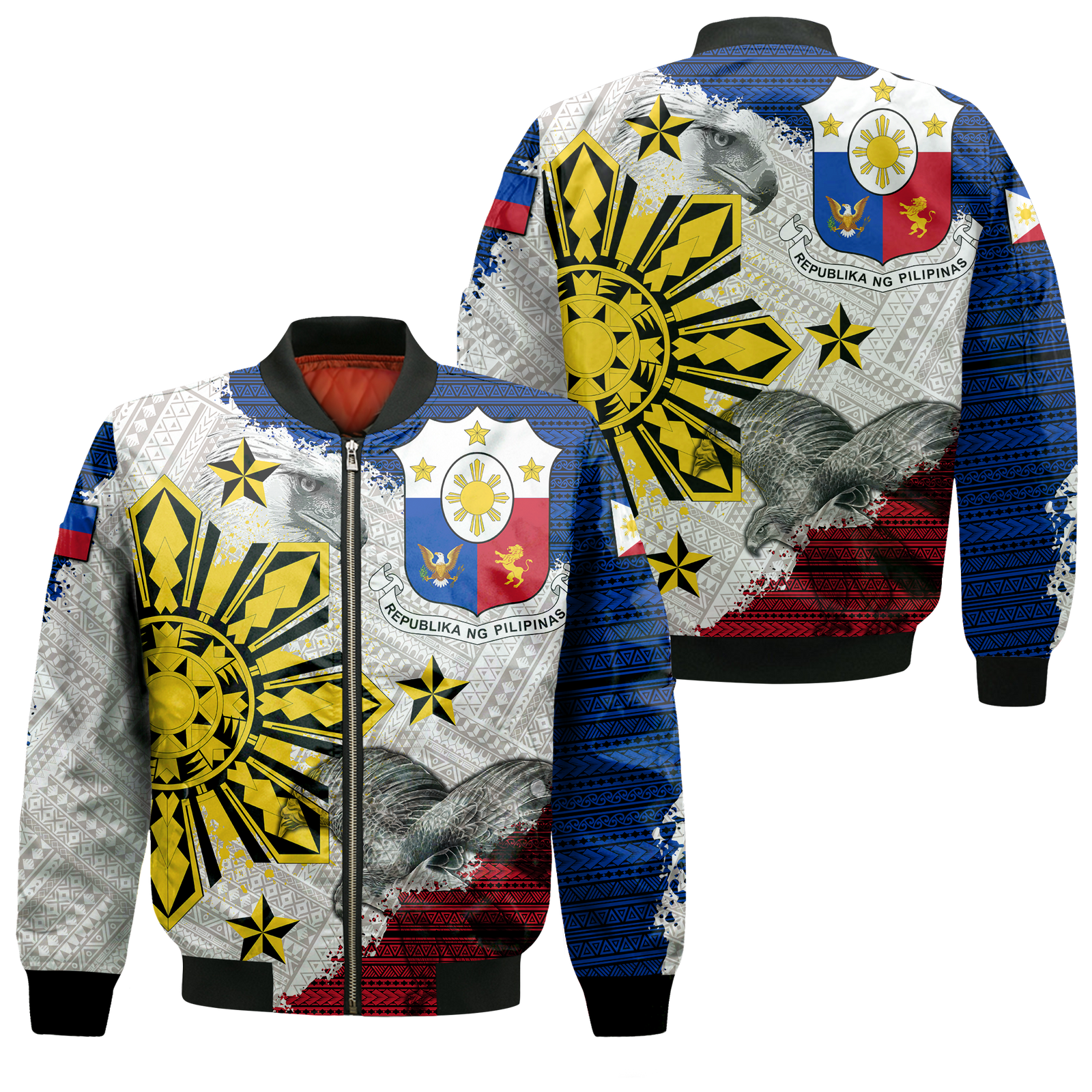 Philippines Filipino Tribal Eagle Bomber Jacket - LT2 Unisex WHITE - Polynesian Pride