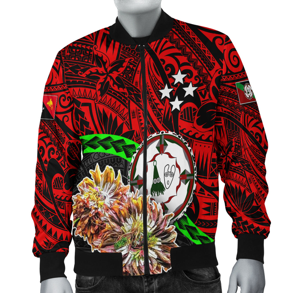 East New Britain Province Men Bomber Jacket - ISUMAMISTL T6 Red - Polynesian Pride