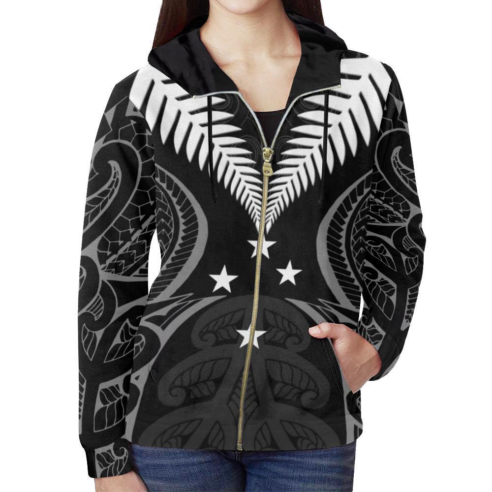 New Zealand Maori Silver Fern Zip up Hoodie - Polynesian Pride