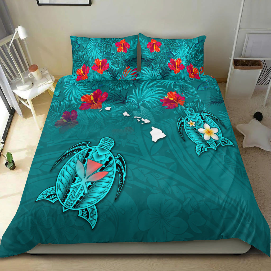 Hawaiian Islands Bedding Set - Hawaii Tropical Flowers and Turtles Turquoise LT13 - Polynesian Pride