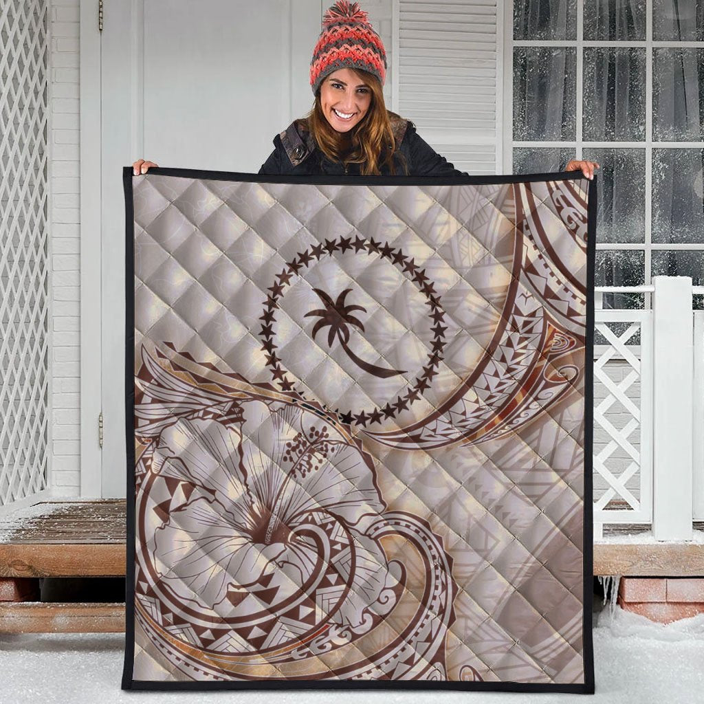 Chuuk State Premium Quilt - Hibiscus Flowers Vintage Style - Polynesian Pride