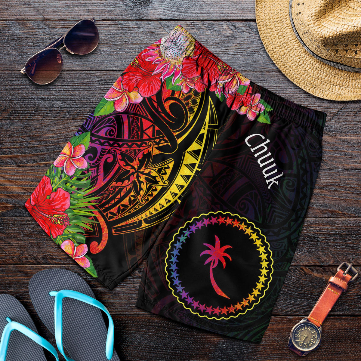 Chuuk State Men's Shorts - Tropical Hippie Style - Polynesian Pride