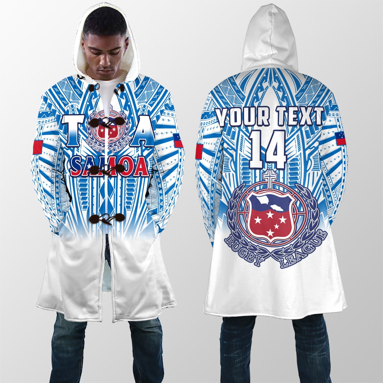 (Custom Text And Number) Samoa Rugby Cloaks Personalise Toa Samoa Polynesian Pacific White Version LT14 Unisex White - Polynesian Pride