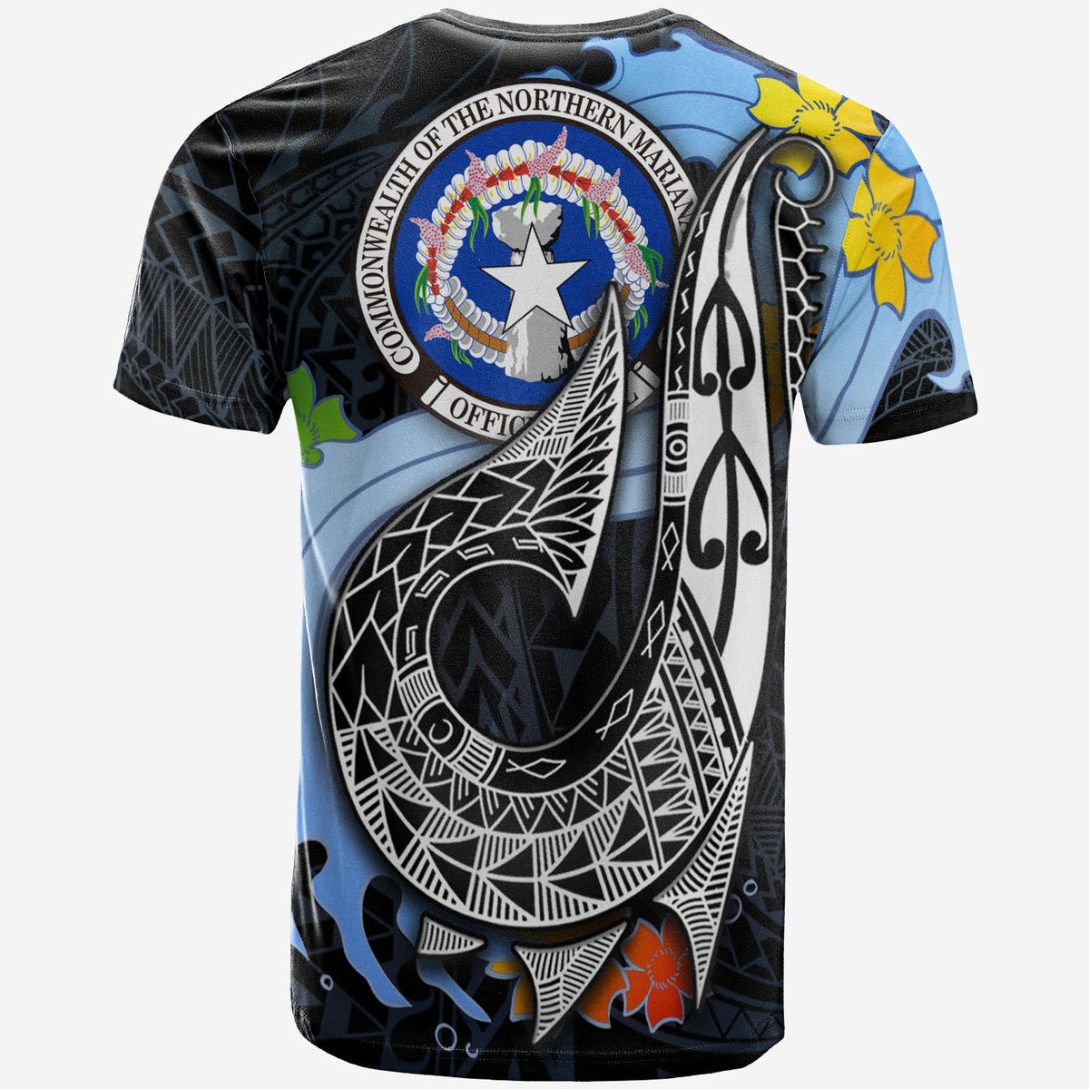Northern Mariana Islands Custom T Shirt Fish Hooks And Wave - Polynesian Pride