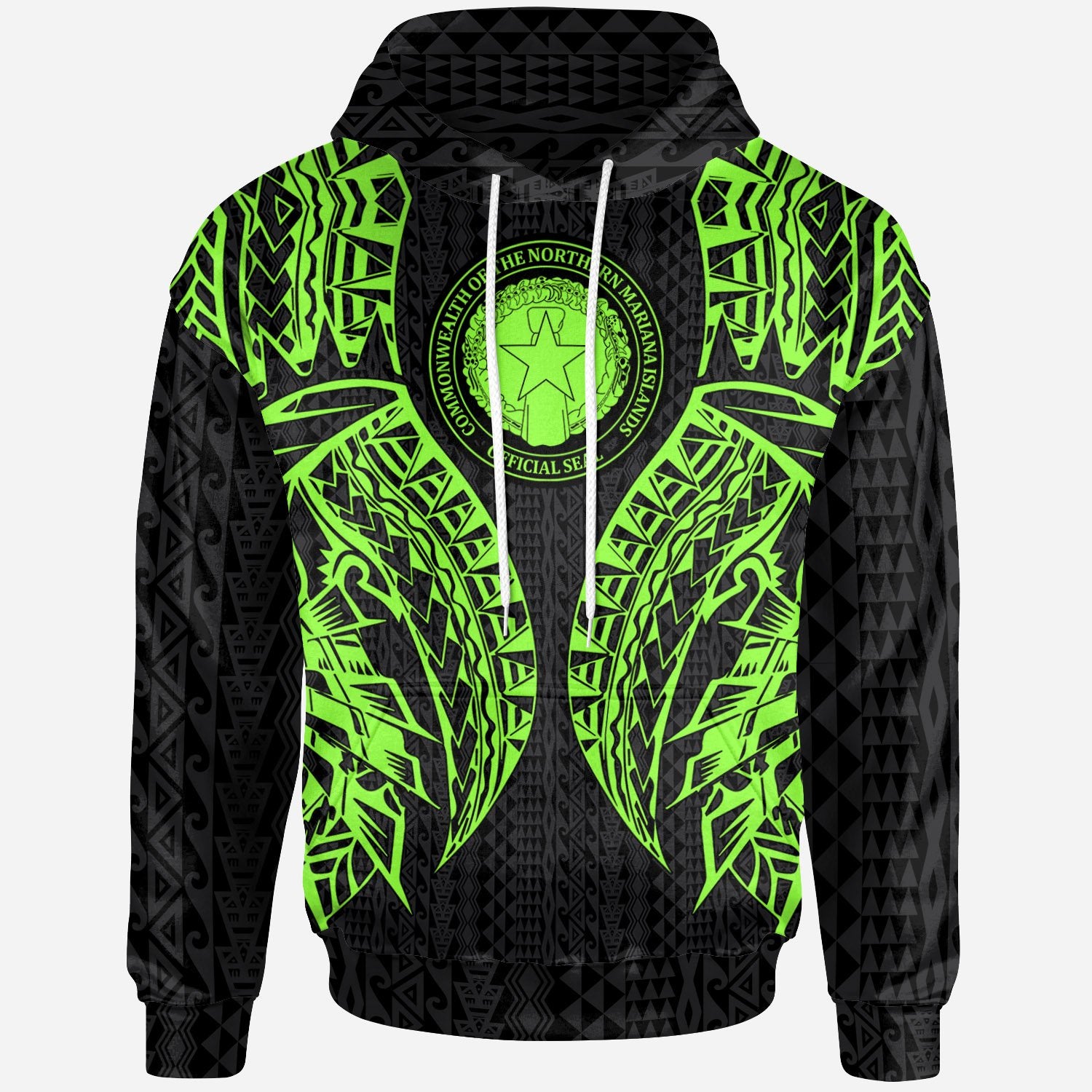 Northern Mariana Islands Hoodie Polynesian Lion Head Green Style Unisex Green - Polynesian Pride