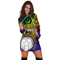 Northern Mariana Islands Custom Personalised Hoodie Dress - Rainbow Polynesian Pattern - Polynesian Pride