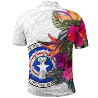 Northern Mariana Islands Polo Shirt Polynesian Hibiscus White Pattern - Polynesian Pride