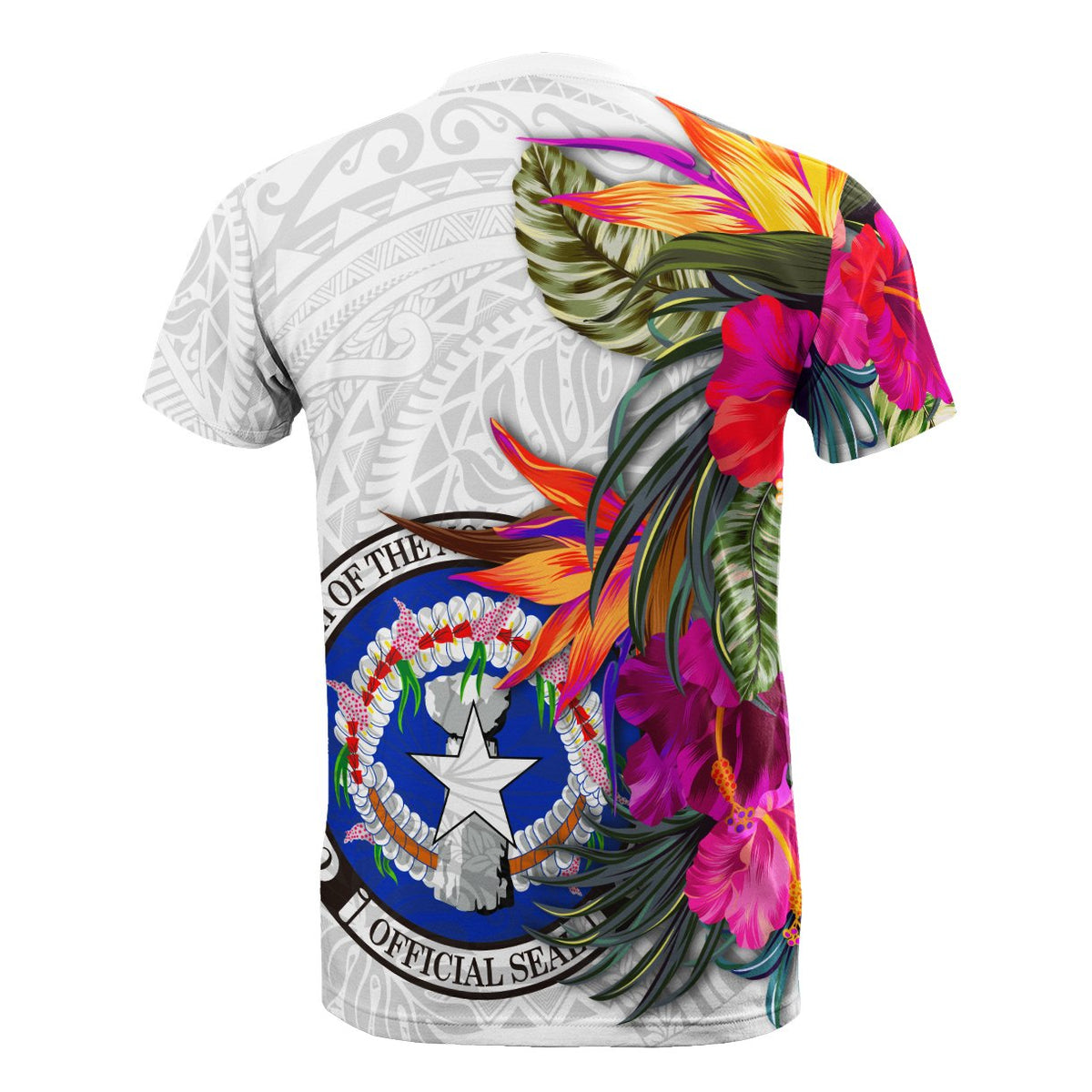Northern Mariana Islands T Shirt Polynesian Hibiscus White Pattern - Polynesian Pride