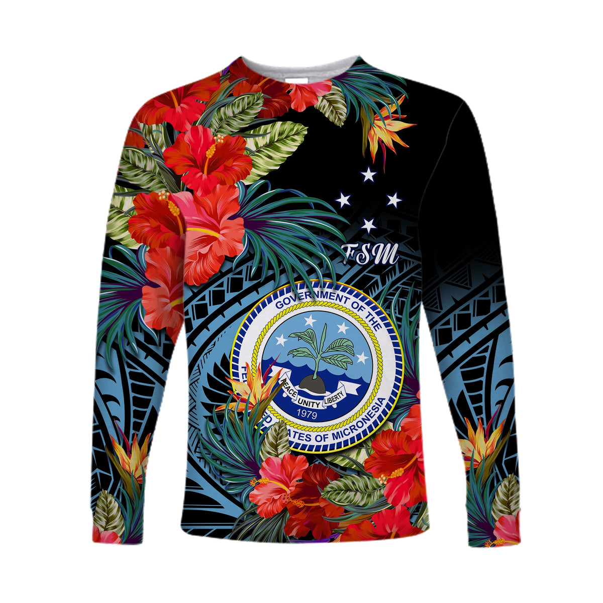 (Custom Personalised) Federated States of Micronesia Long Sleeve Shirt Hibiscus Flowers FSM Seal Polynesian LT14 - Polynesian Pride