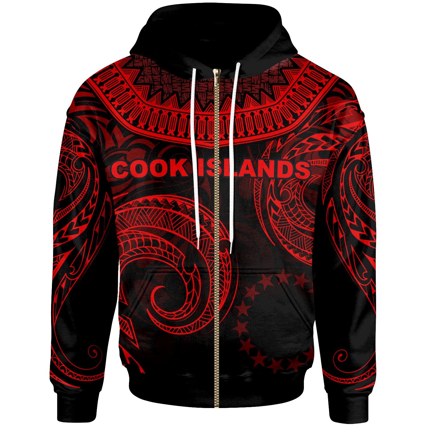 Cook Islands Zip Hoodie Palm Leaf Texture Red Unisex Red - Polynesian Pride