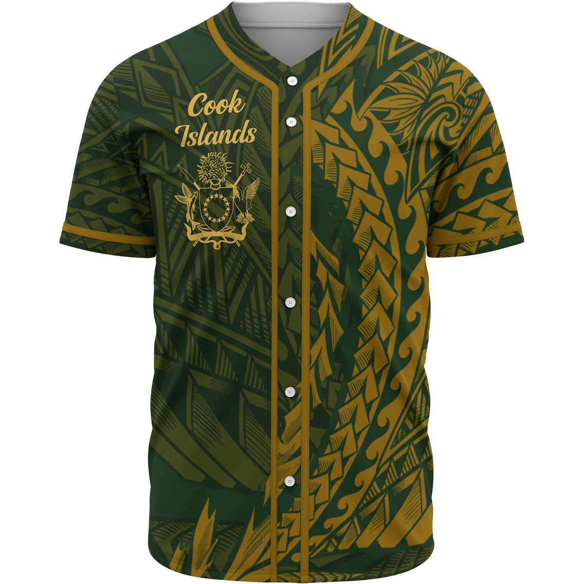 Cook Islands Baseball Shirt - Green Wings Style Unisex Gold - Polynesian Pride
