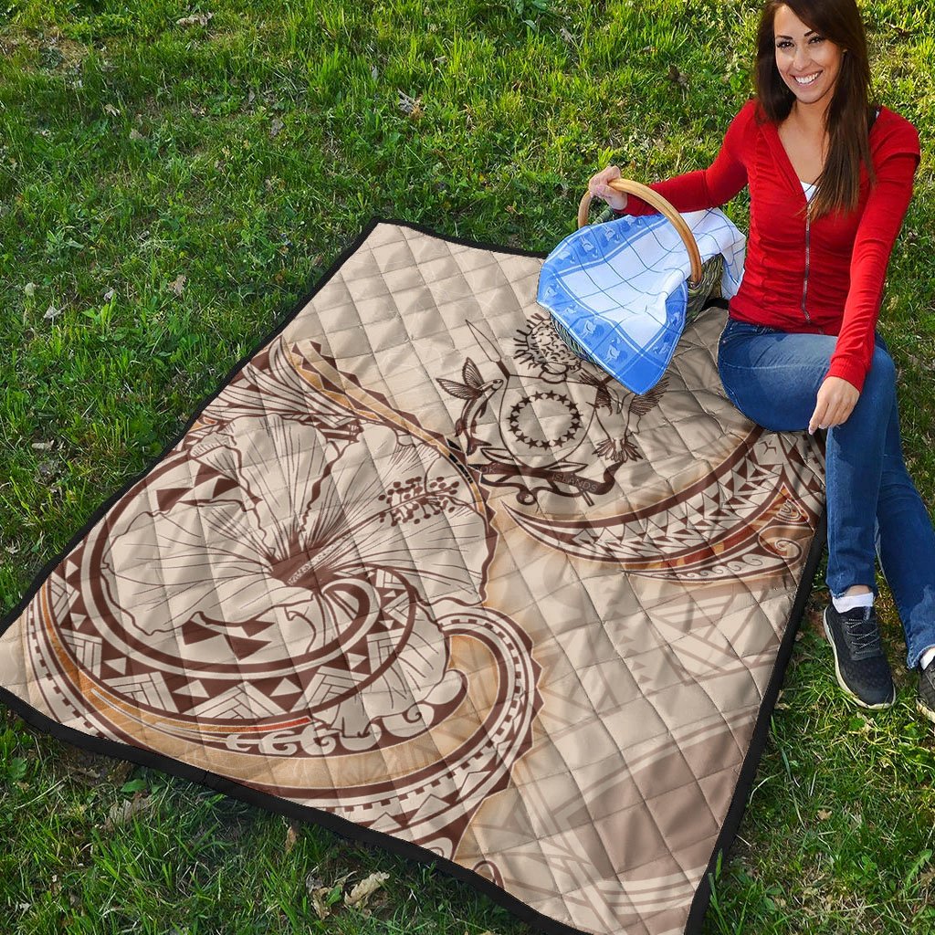 Cook Islands Premium Quilt - Hibiscus Flowers Vintage Style - Polynesian Pride