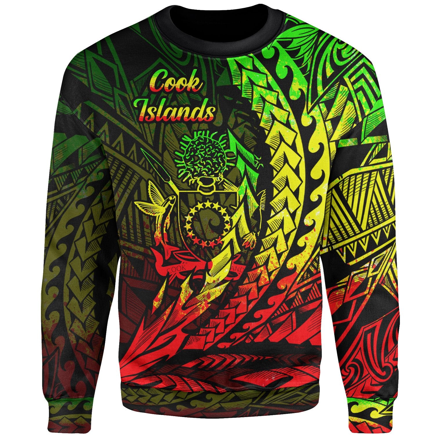Cook Islands Sweatshirt - Wings Style Reggae Color Unisex Black - Polynesian Pride