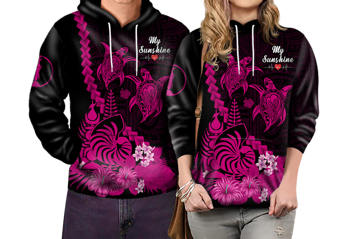 Custom New Caledonia Valentine Couple Love Hoodie My Sunshine Polynesia Turtle Pink LT14 No Men - Polynesian Pride