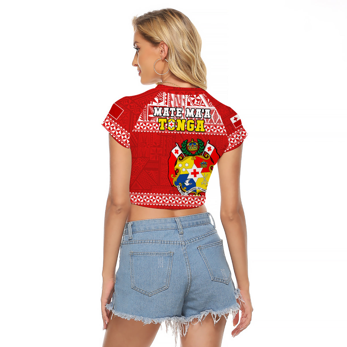 Tonga Rugby Raglan Cropped T Shirt Mate Maa Tonga Pacific Ngatu White LT14 - Polynesian Pride