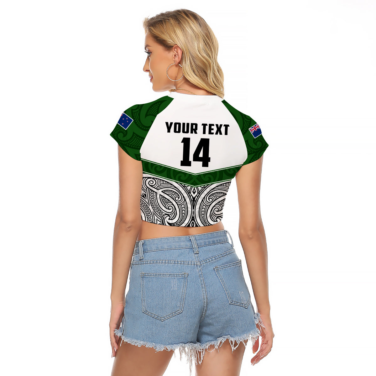 (Custom Text And Number) New Zealand Silver Fern Rugby Raglan Cropped T Shirt Maori Pacific LT14 - Polynesian Pride