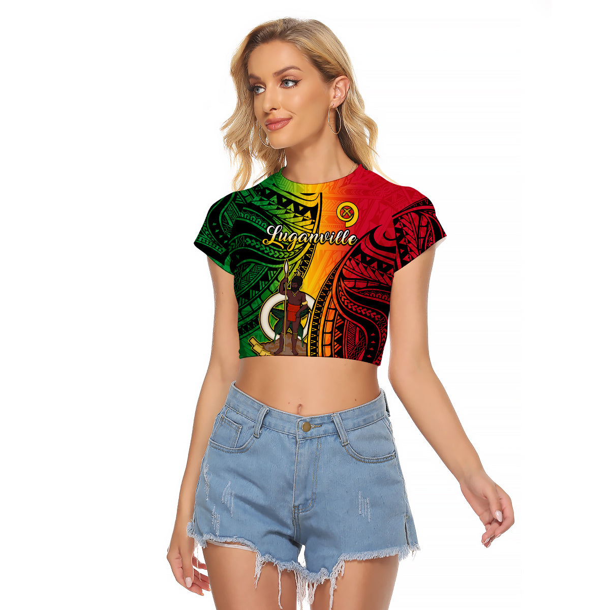 Vanuatu Raglan Cropped T Shirt Luganville Polynesian Reggae Coat Of Arms LT14 Female Reggae - Polynesian Pride