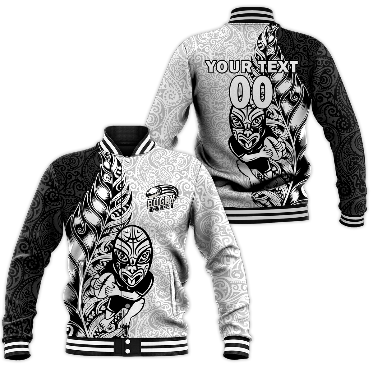 (Custom Personalised) New Zealand Maori All Black Rugby Baseball Jacket - LT2 - Polynesian Pride