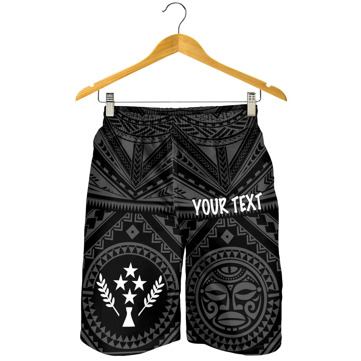 Kosrae Personalised Men's Short - Kosrae Flag In Polynesian Tattoo Style (Black) - Polynesian Pride