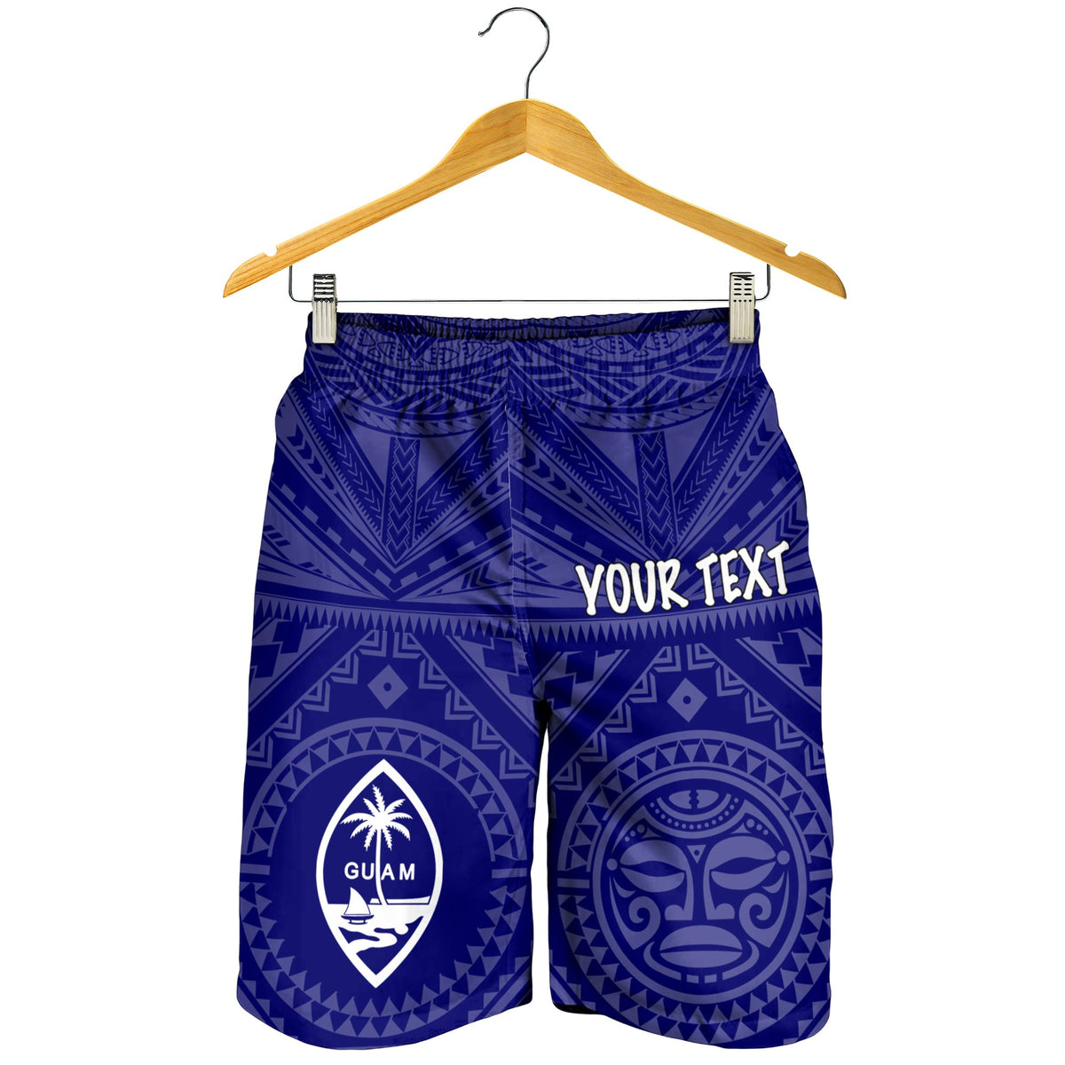 Guam Personalised Men's Short - Guam Seal With Polynesian Tattoo Style (Blue) - Polynesian Pride