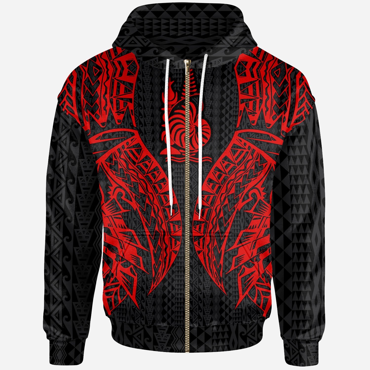 New Caledonia Zip up Hoodie Polynesian Lion Head Red Style Unisex Red - Polynesian Pride