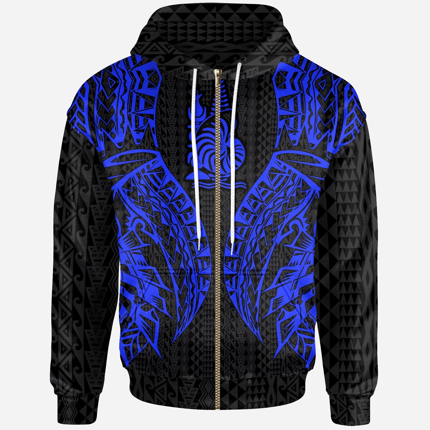 New Caledonia Zip up Hoodie Polynesian Lion Head Blue Style Unisex Blue - Polynesian Pride