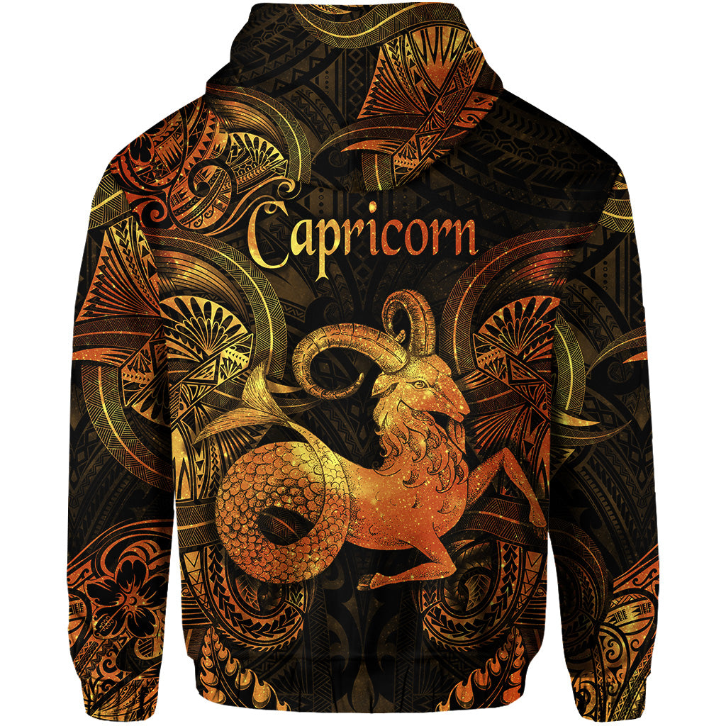 Capricorn Zodiac Polynesian Zip Hoodie Unique Style Gold LT8 - Polynesian Pride