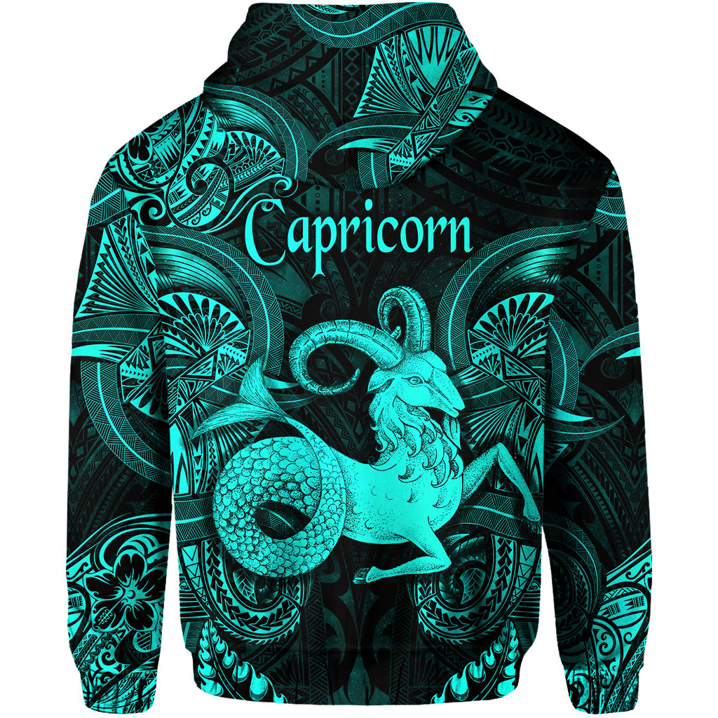Capricorn Zodiac Polynesian Zip Hoodie Unique Style Turquoise LT8 - Polynesian Pride