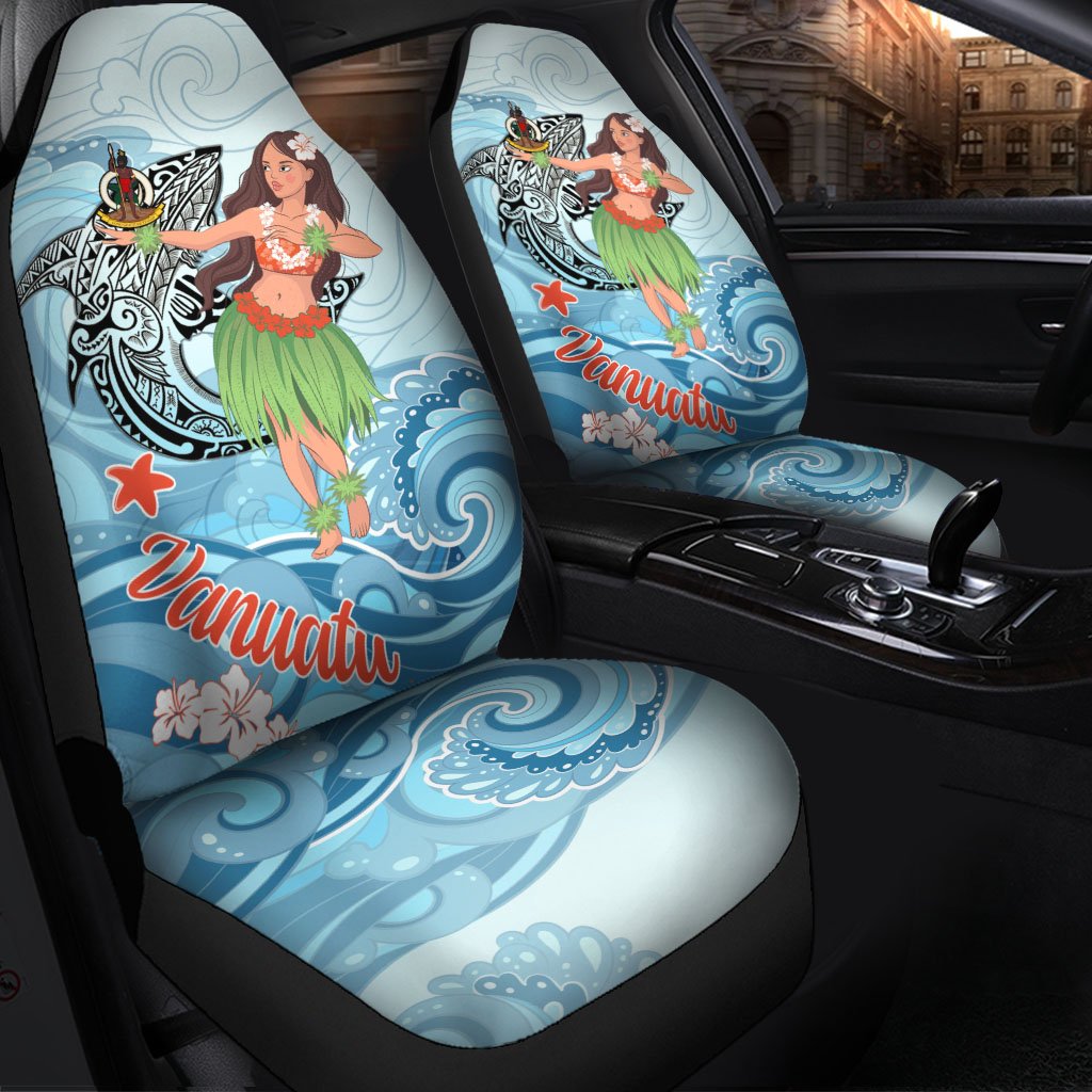 Vanuatu Car Seat Cover - Polynesian Girls With Shark Universal Fit Red - Polynesian Pride