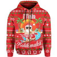 Hawaiian Santa Claus Mele Kalikimaka Hoodie Zip Red Aviv Style - Polynesian Pride