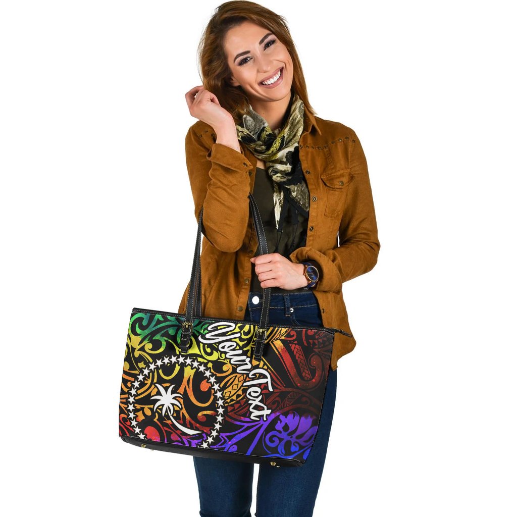 Chuuk Custom Personalised Leather Tote Bag - Rainbow Polynesian Pattern - Polynesian Pride