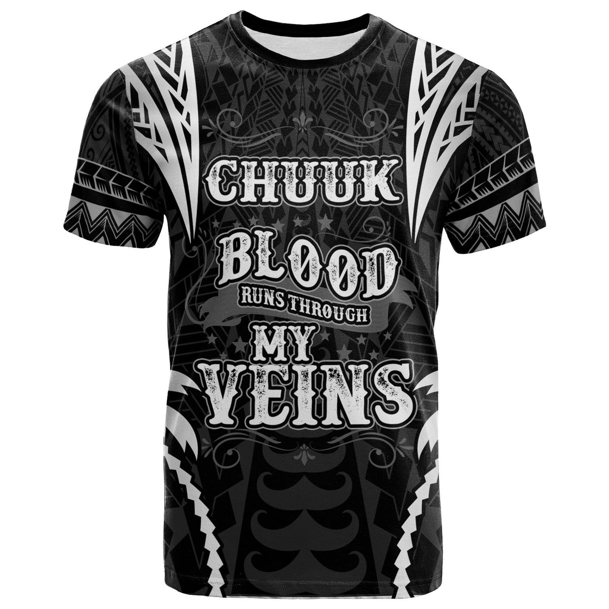 Chuuk T Shirt Blood Runs Through My Veins Style Black Unisex Black - Polynesian Pride