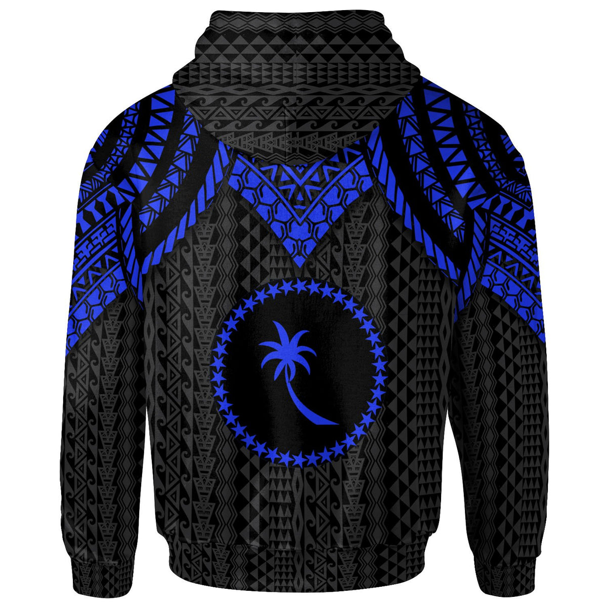 Chuuk Custom Zip up Hoodie Polynesian Armor Style Blue - Polynesian Pride