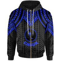 Chuuk Zip up Hoodie Polynesian Armor Style Blue Unisex Blue - Polynesian Pride