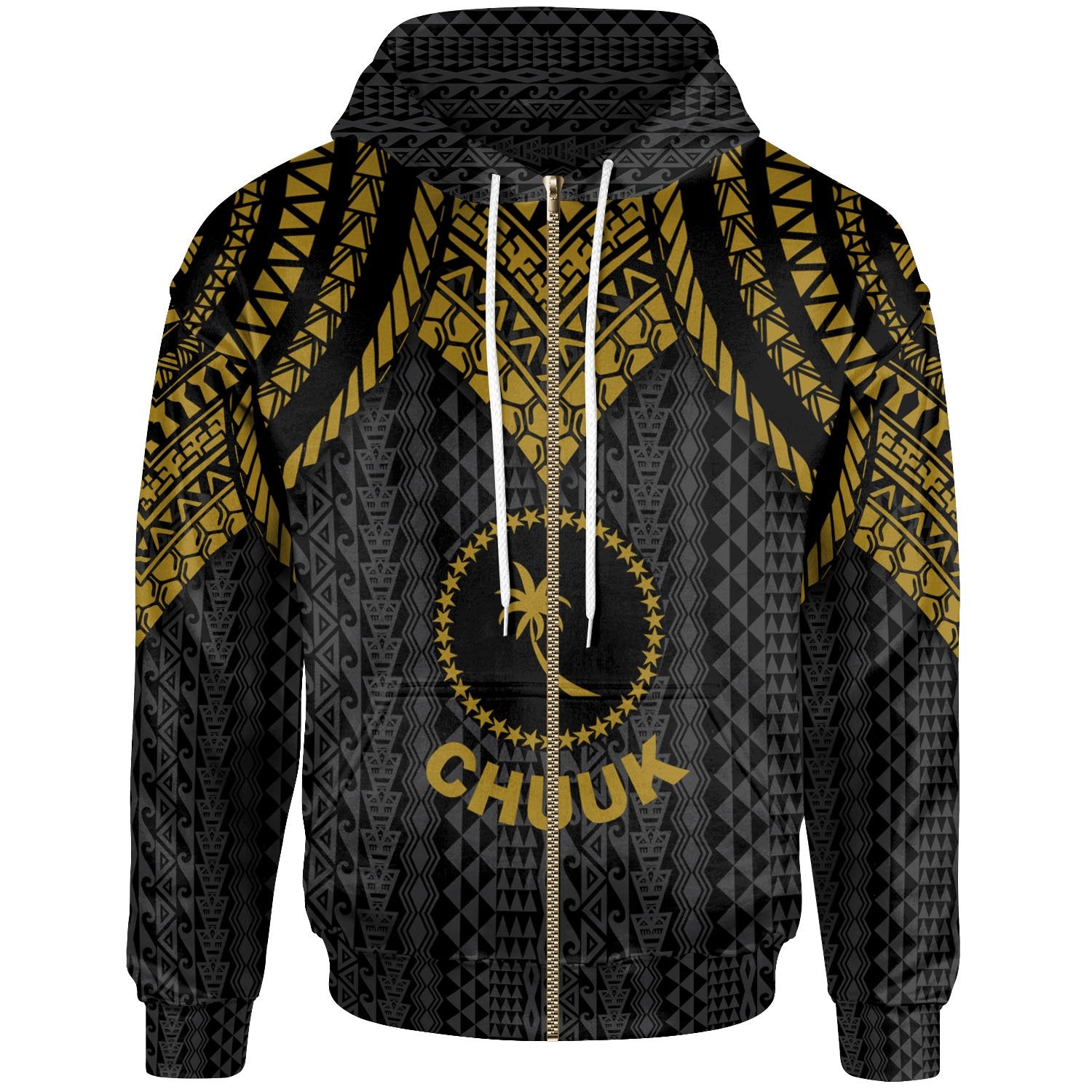 Chuuk Zip up Hoodie Polynesian Armor Style Gold Unisex Gold - Polynesian Pride