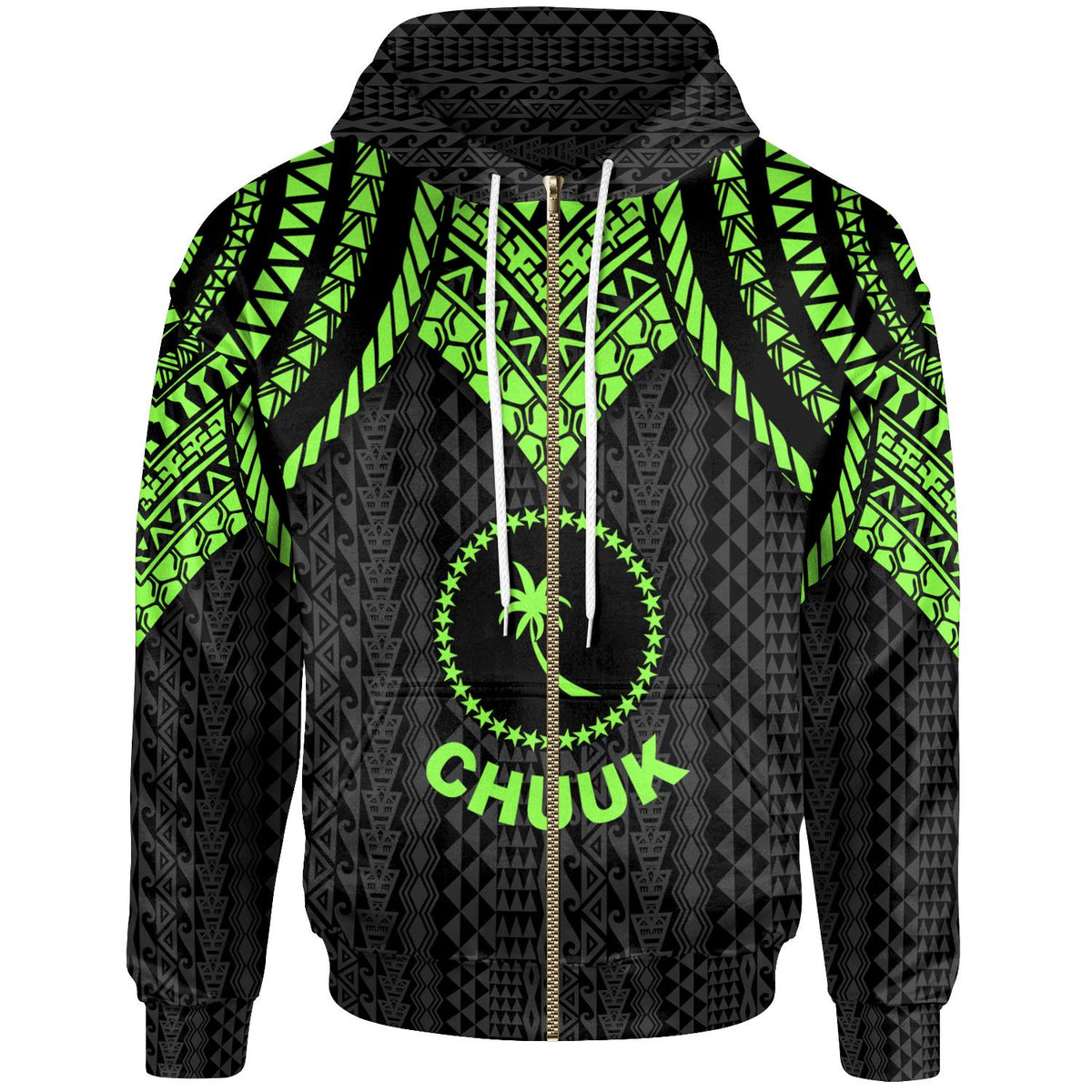 Chuuk Zip up Hoodie Polynesian Armor Style Green Unisex Green - Polynesian Pride
