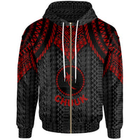 Chuuk Zip up Hoodie Polynesian Armor Style Red Unisex Red - Polynesian Pride