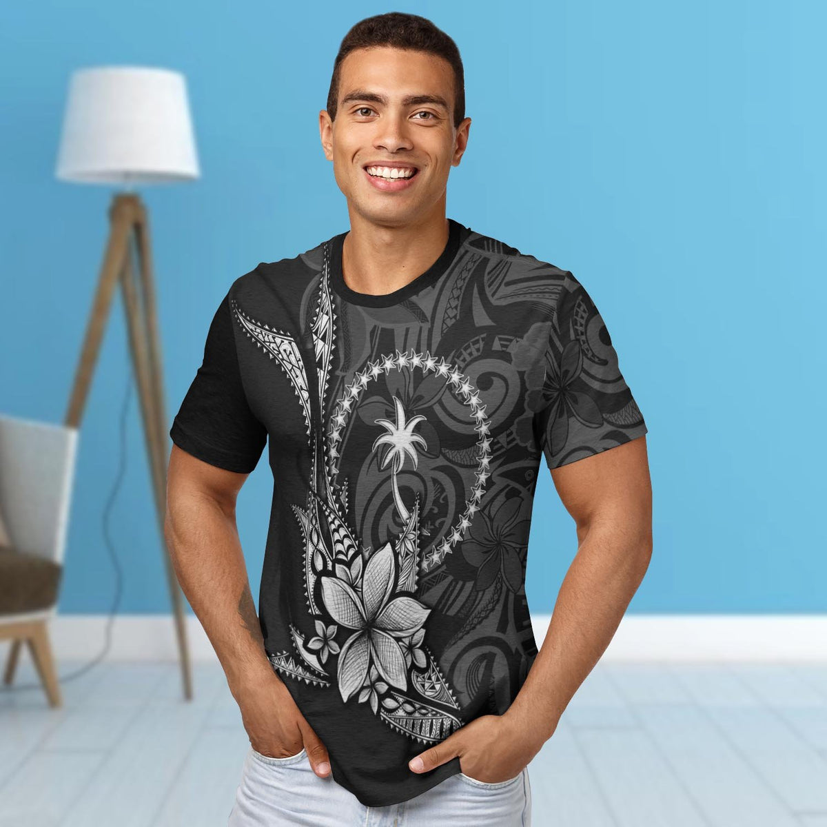 Chuuk State Custom T Shirt Fish With Plumeria Flowers Style - Polynesian Pride