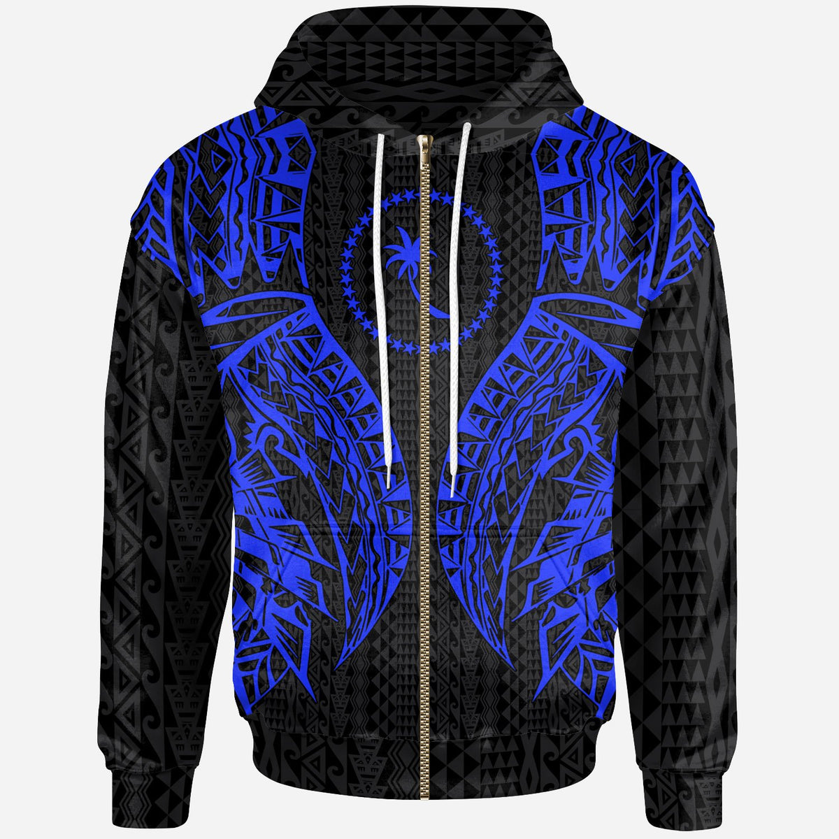 Chuuk Zip up Hoodie Polynesian Lion Head Blue Style Unisex Blue - Polynesian Pride
