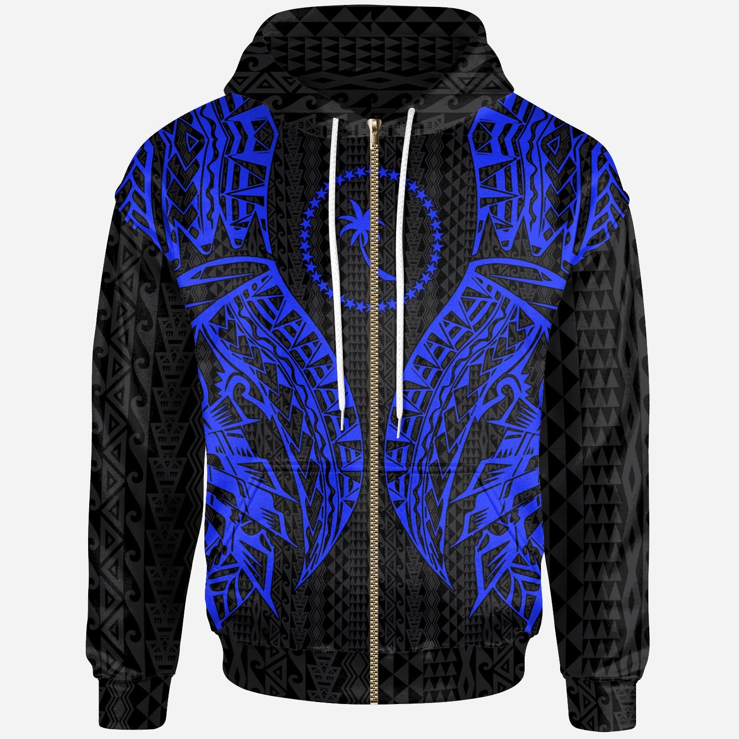 Chuuk Zip up Hoodie Polynesian Lion Head Blue Style Unisex Blue - Polynesian Pride