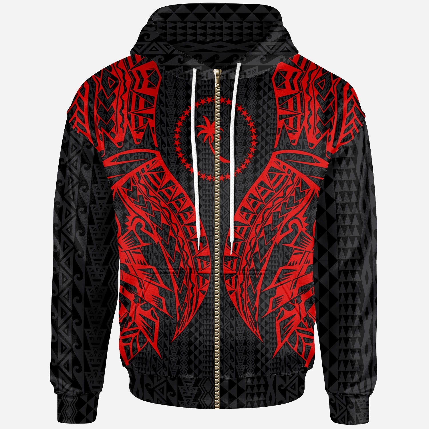Chuuk Zip up Hoodie Polynesian Lion Head Red Style Unisex Red - Polynesian Pride