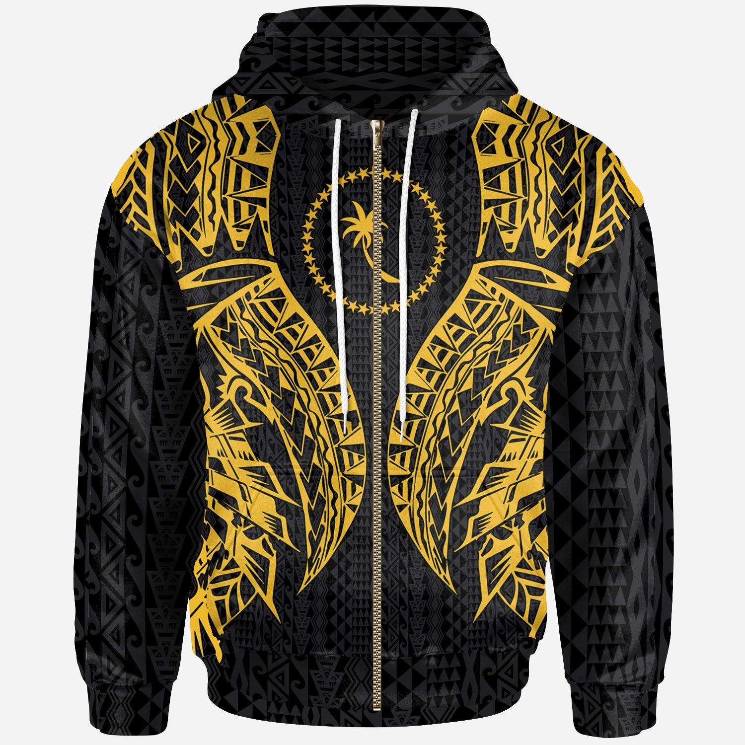 Chuuk Zip up Hoodie Polynesian Lion Head Gold Style Unisex Gold - Polynesian Pride