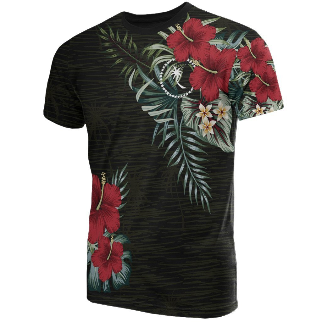 Chuuk T Shirt Chuuk Flag Hibiscus Palm Leaves Unisex Black - Polynesian Pride
