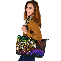 Chuuk Large Leather Tote Bag - Rainbow Polynesian Pattern - Polynesian Pride