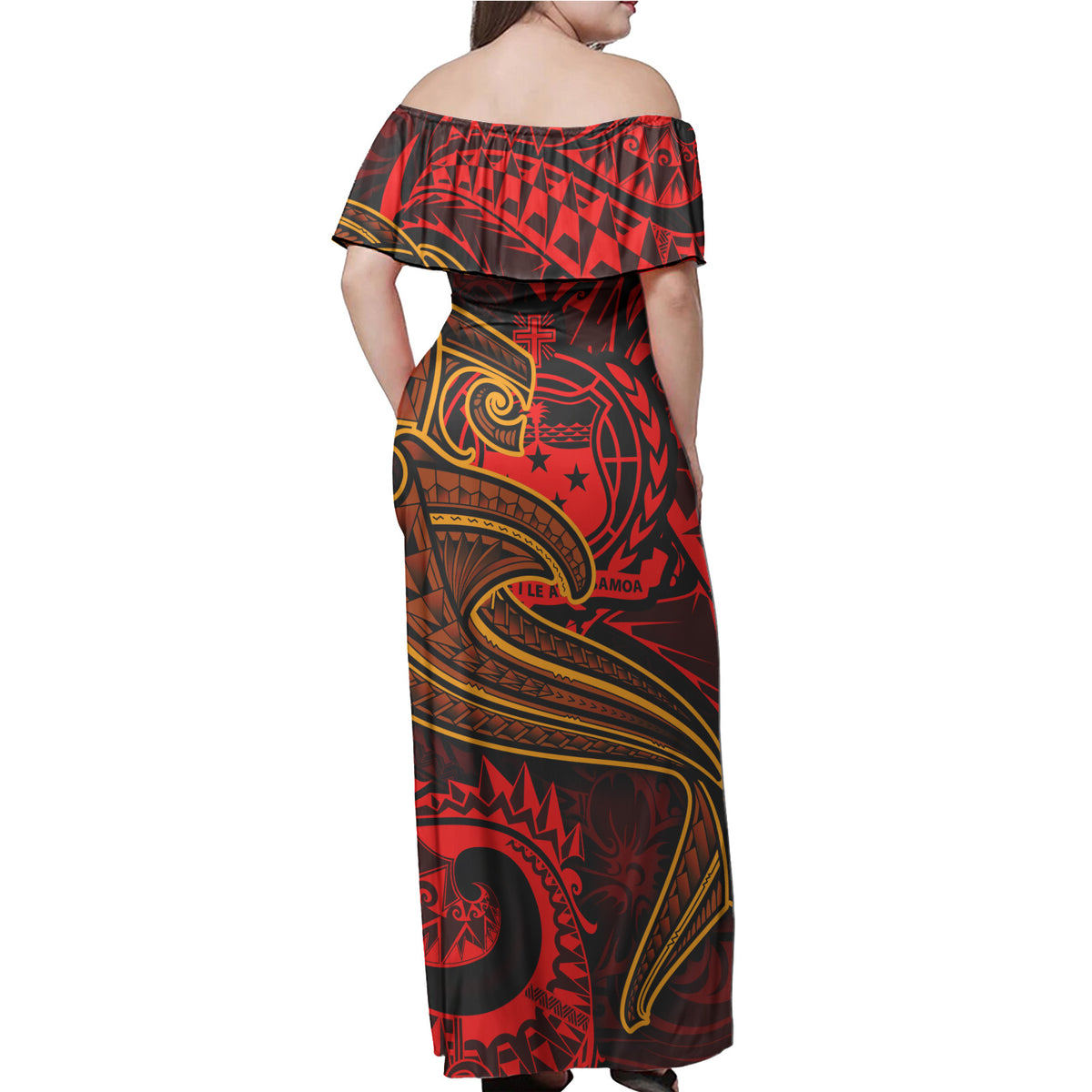 Samoa Matching Dress and Hawaiian Shirt Polynesian Red Shark - Polynesian Pride