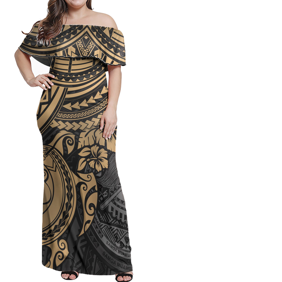 American Samoa Matching Dress and Hawaiian Shirt Polynesian Gold Turtle - Polynesian Pride