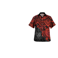 Samoa Matching Dress and Hawaiian Shirt Polynesian Red Turtle - Polynesian Pride